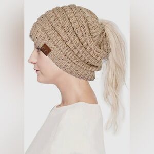 Latte Confetti Ponytail/Messy Bun Beanie